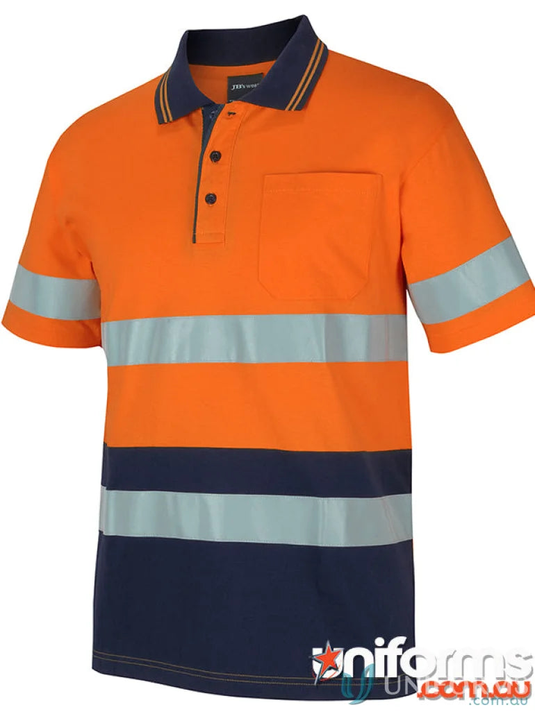 Orange and navy blue safety polo shirt from JB’S HI VIS work uniforms collection