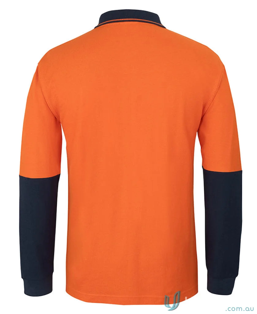 Orange long-sleeved polo shirt with navy blue sleeves for NZS uniforms workwear