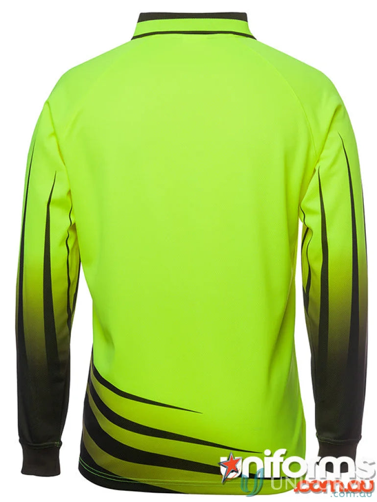 Neon yellow JB’S Hi Vis L/S Rippa Sub Polo workwear with black accents and durable fabric