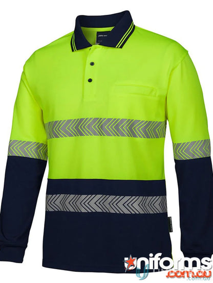JB’s Hi Vis L/S Segmented Tape Polo fabric long sleeve uniform with reflective stripes