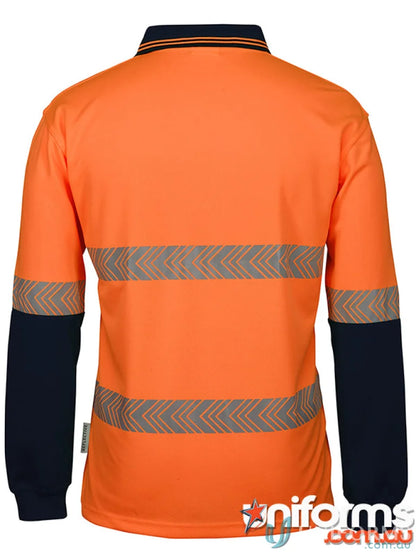 Orange high-vis work shirt with navy sleeves, reflective stripes, and pocket for uniforms