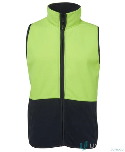 Two-tone high-visibility fleece vest from JBs Hi Vis Polar Vest for workwear and uniforms
