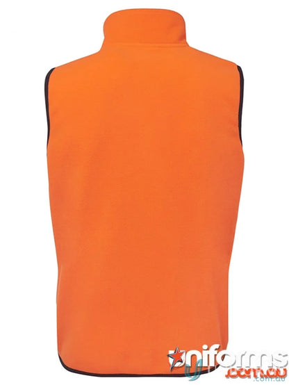 Orange fleece vest perfect for workwear and work uniforms in JB’s Hi Vis Polar Vest