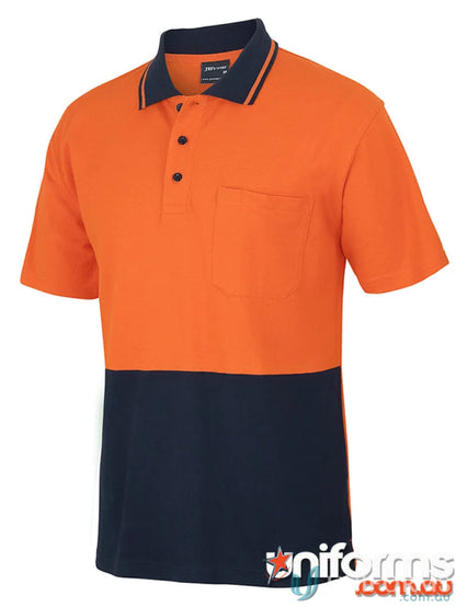 Orange and navy blue color-block NZS workwear polo shirt with chest pocket
