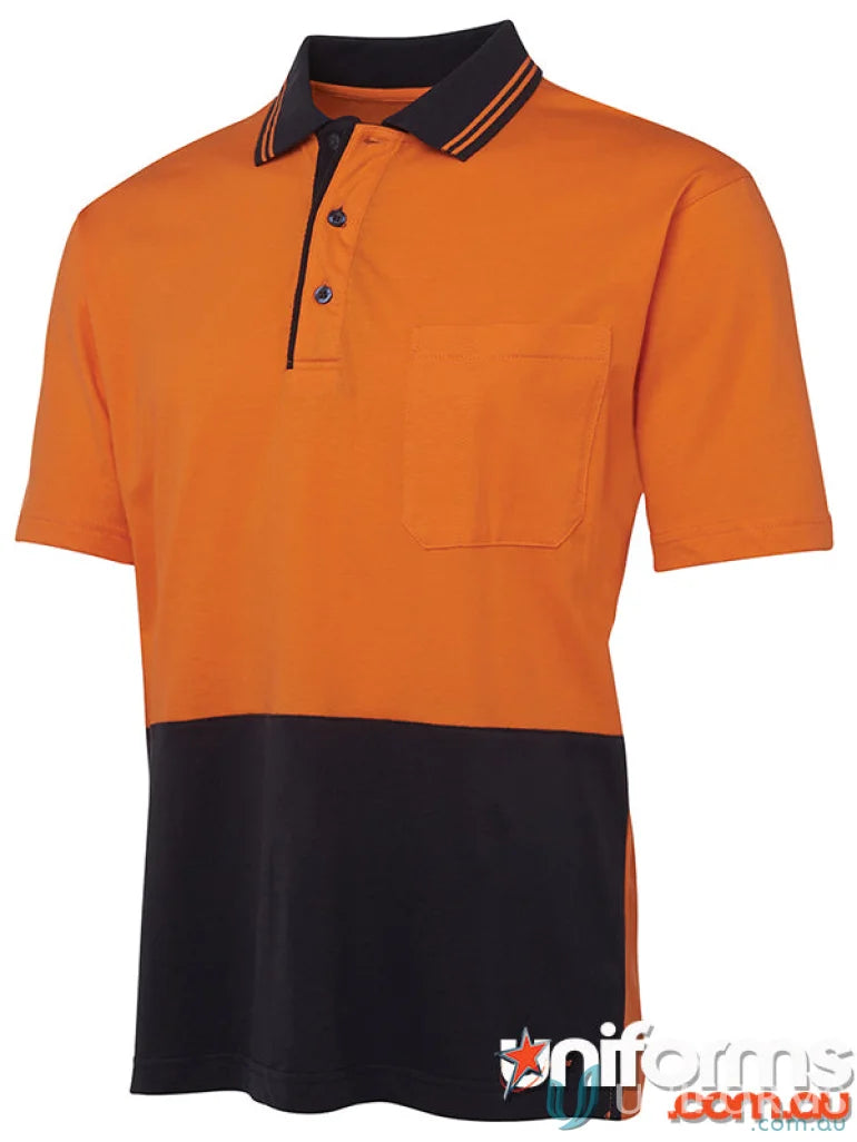 Orange and black Polo shirt from JB’S Hi Vis S/S Cotton workwear uniform collection