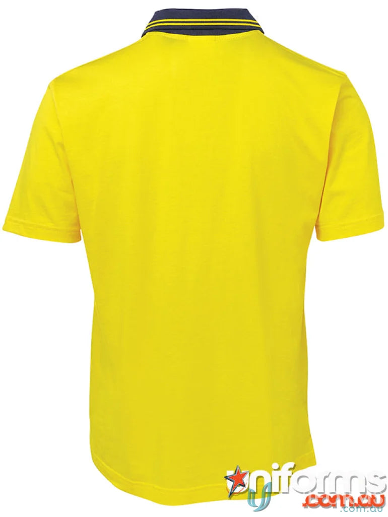 Yellow polo shirt with navy collar from JB’S Hi Vis S/S Cotton Polo workwear