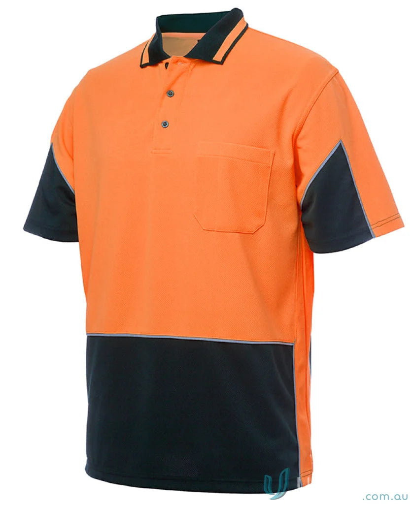 Orange and black fabric JB’s Hi Vis S/S Gap Polo for NZS uniforms
