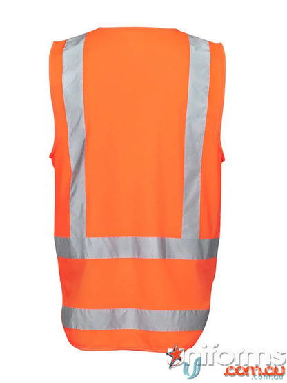 Orange high-vis safety vest with reflective strips from JB’S Hi Vis Zip extra large work uniforms Australian standards