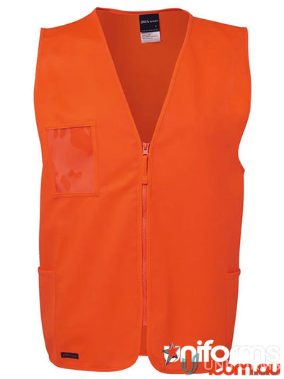 Orange safety vest with zipper for extra large workwear and uniforms at JBs Hi Vis