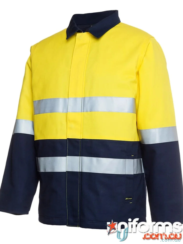 Yellow and navy Blue Reflective Work Jacket from JBs HiVis extra large work uniforms