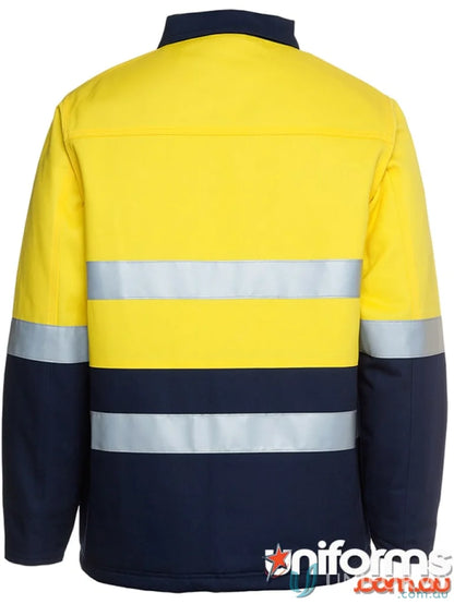 Yellow and navy blue reflective work jacket from JBs HiVis extra large uniforms