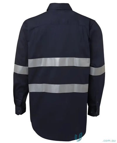 Navy blue long-sleeved work shirt with reflective stripes for work uniforms and workwear