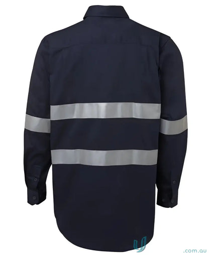 Navy blue long-sleeved work shirt with reflective stripes for work uniforms and workwear