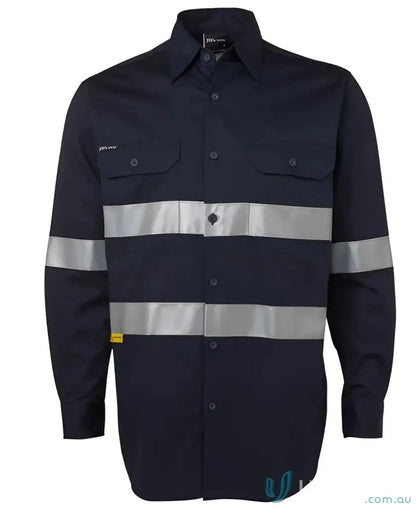 Navy blue work uniforms long-sleeve shirt with reflective stripes for safety