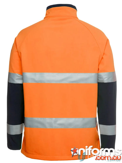 Orange and navy JBs HiVis softshell jacket with reflective tape for added protection and sun protection
