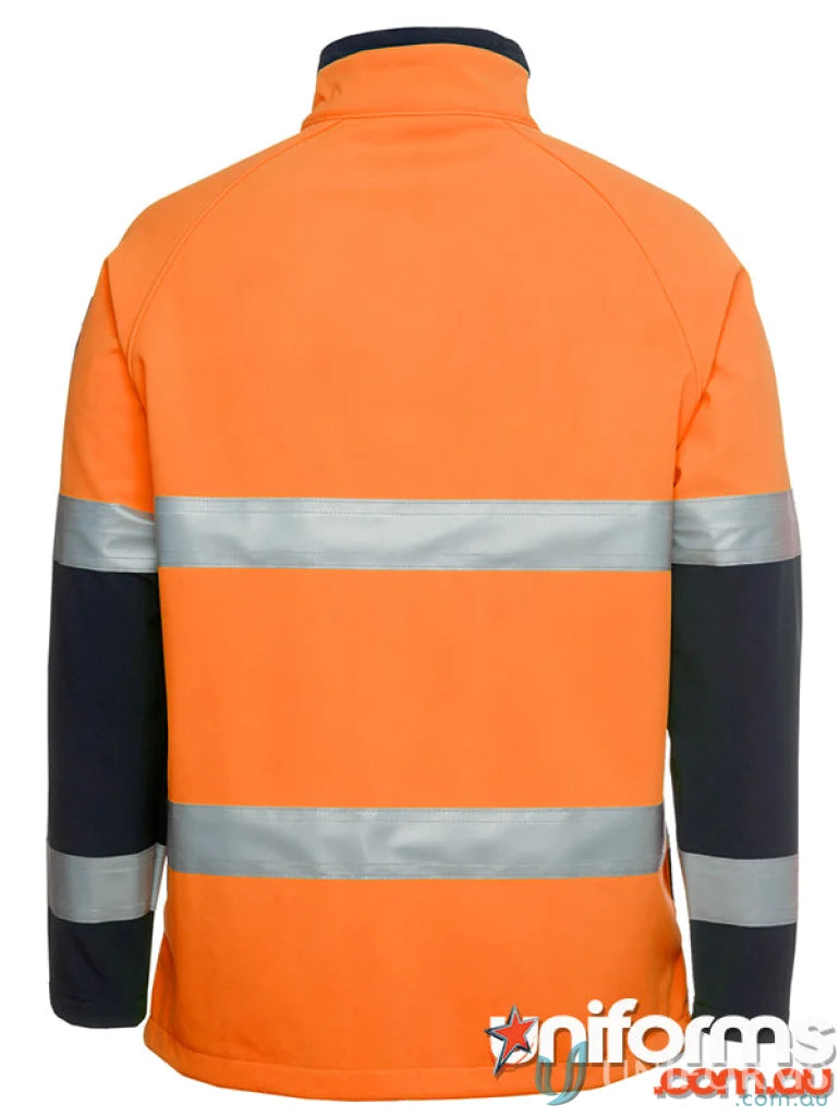 Orange and navy JBs HiVis softshell jacket with reflective tape for added protection and sun protection