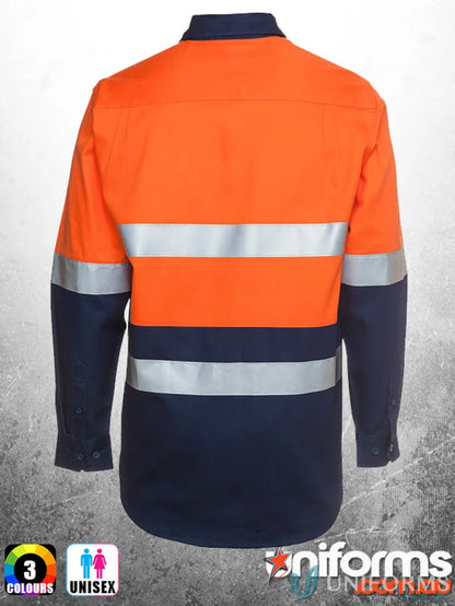 Orange and navy blue high-vis work shirt from JBs HiVis NZS workwear uniforms
