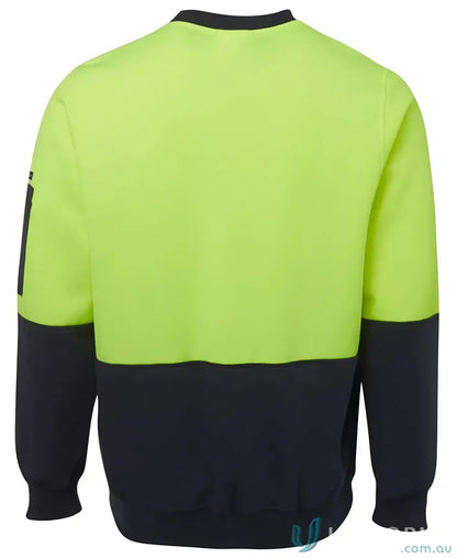 Fluorescent yellow navy blue JBs HiVis Fleecy Crew Neck Jumper for visibility