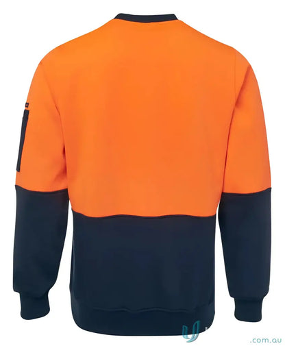 JBS HiVis fleecy crew neck jumper with orange navy two-tone and utility arm pocket