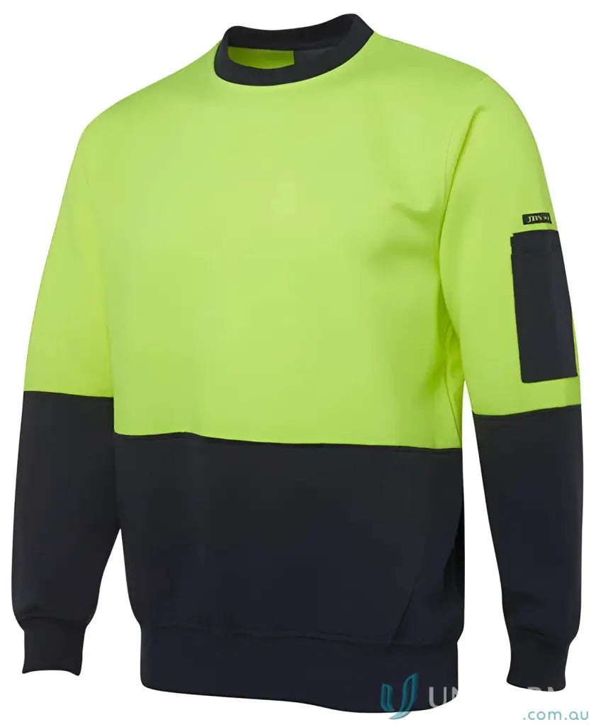 Two-tone high-visibility sweatshirt JBs HiVis Fleecy Crew Neck Jumper front view