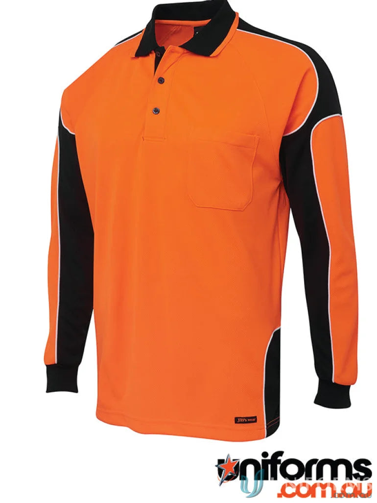 Orange and black long-sleeved polo shirt made from durable fabric NZS size 2XS