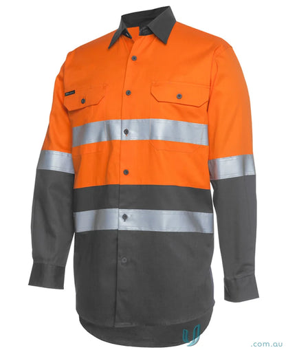 Orange and gray high-vis work shirt with reflective tape for Australian safety standards