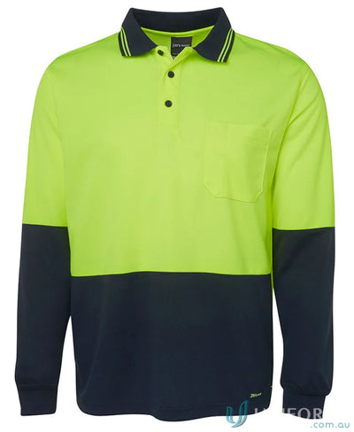Long-sleeved lime navy or orange navy hi-vis polo shirt for uniforms - JBs HiVis LS