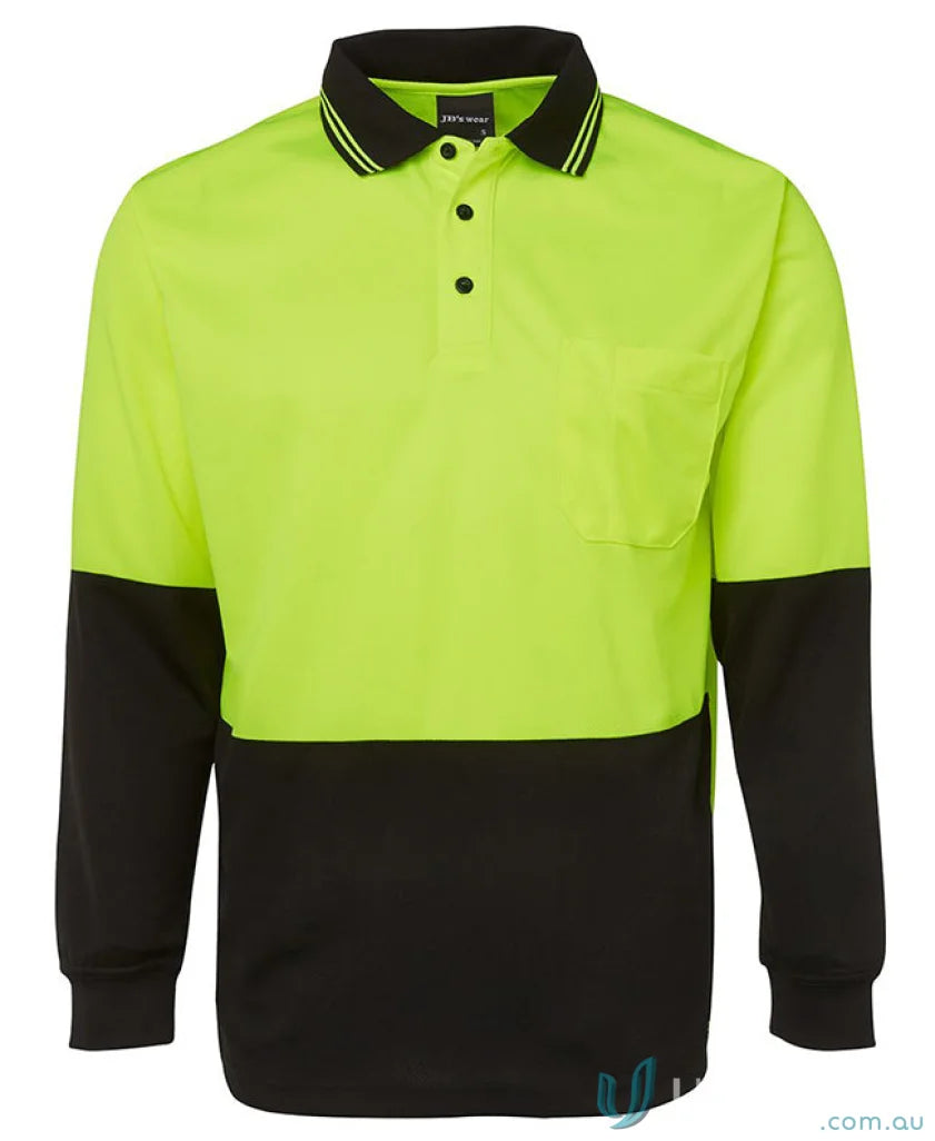 Two-tone lime navy or orange navy JB s HiVis LS Traditional Polo shirt for uniforms