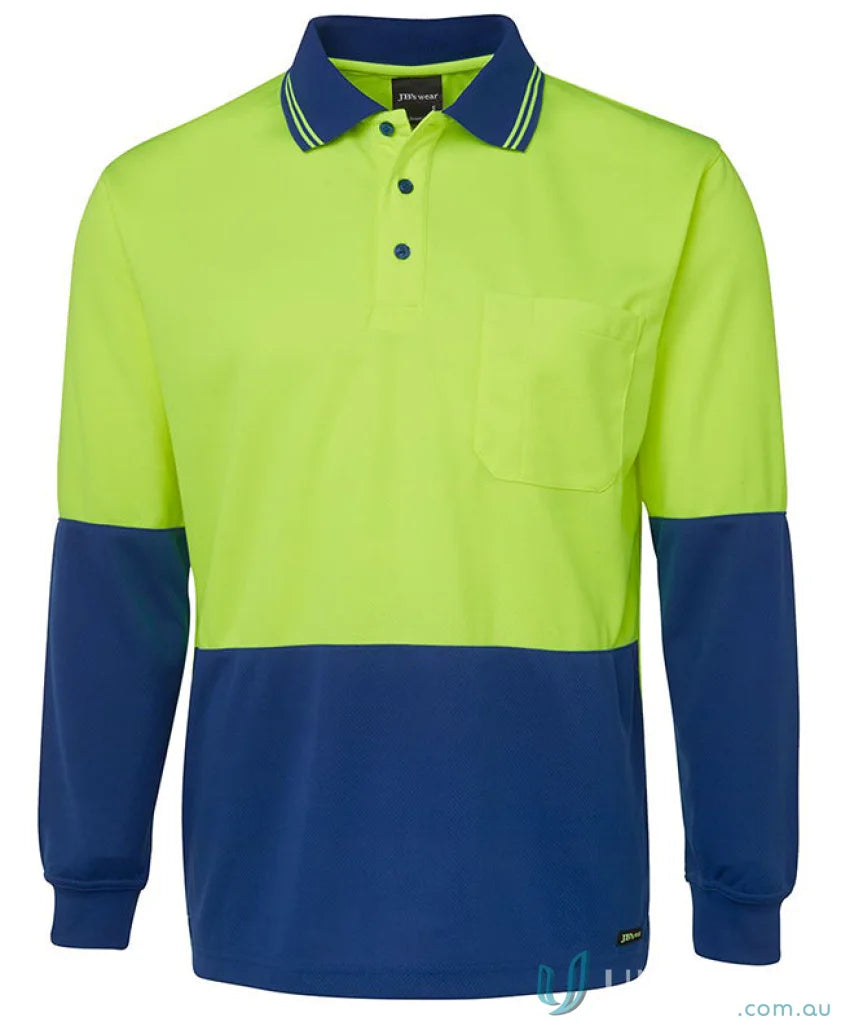 Two-tone Lime Navy or Orange Navy JB’s HiVis LS Traditional Polo shirt for uniforms