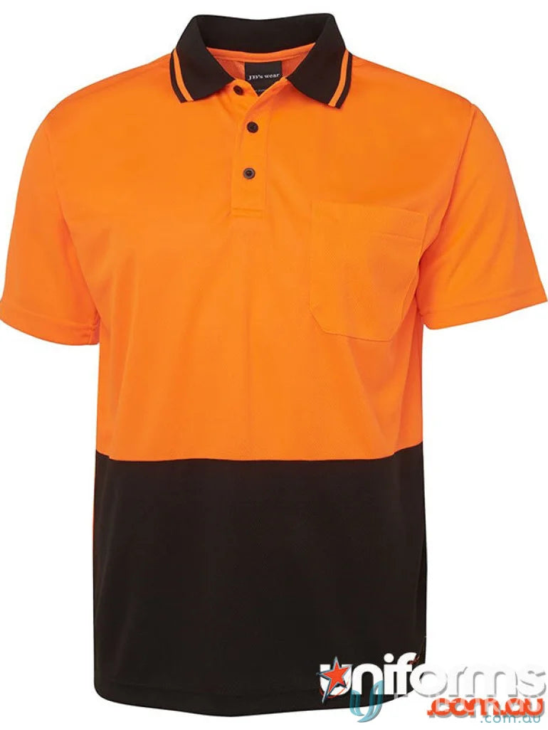 Orange and black polo shirt from JBs HiVis Non Cuff Polo, perfect for infant sizes