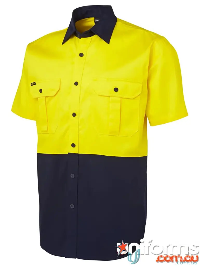 Two-tone work shirt from JBs HiVis S/S 190g Workwear with stress points for uniforms