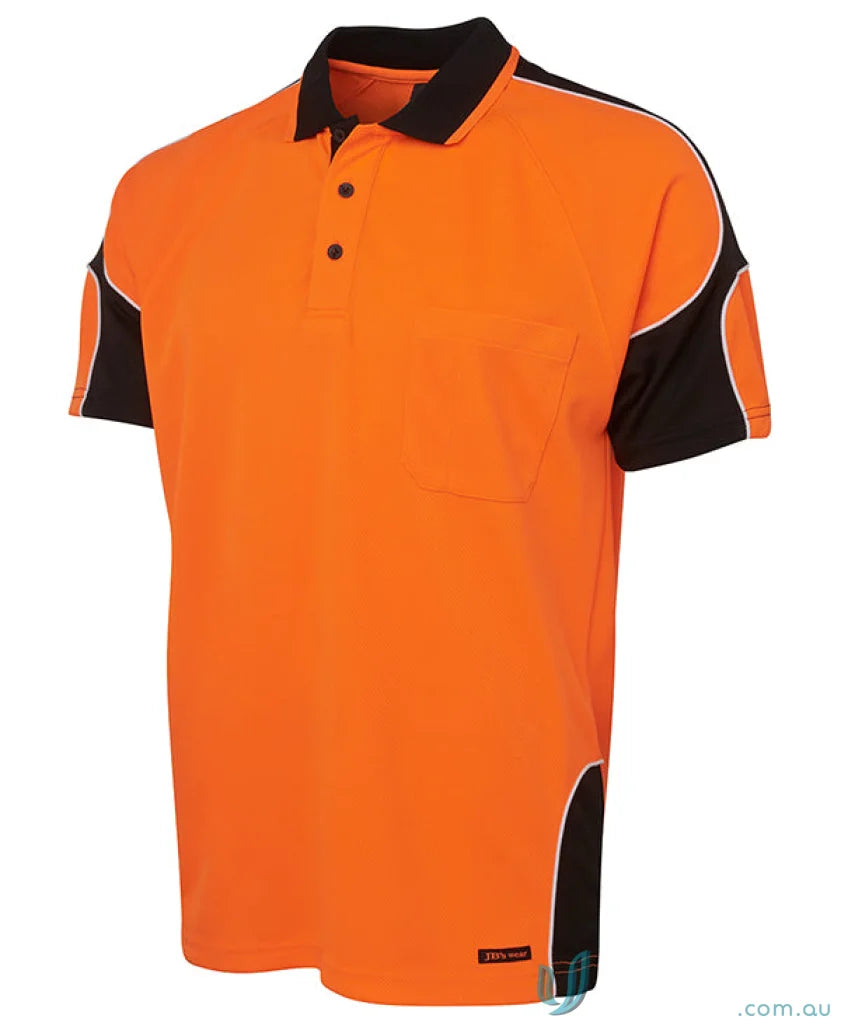 Orange and black short-sleeved polo shirt made from durable fabric for workwear uniforms