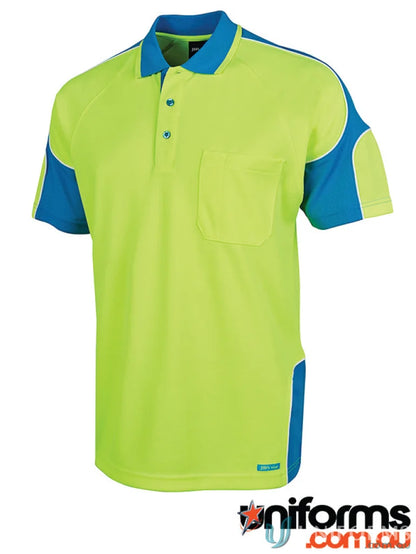 Two-tone short-sleeved Polo shirt from JBs HiVis S/S Arm Panel Workwear collection