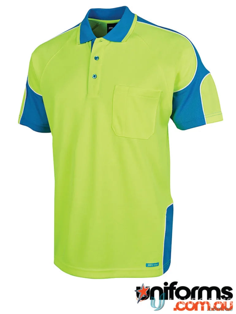Two-tone short-sleeved Polo shirt from JBs HiVis S/S Arm Panel Workwear collection