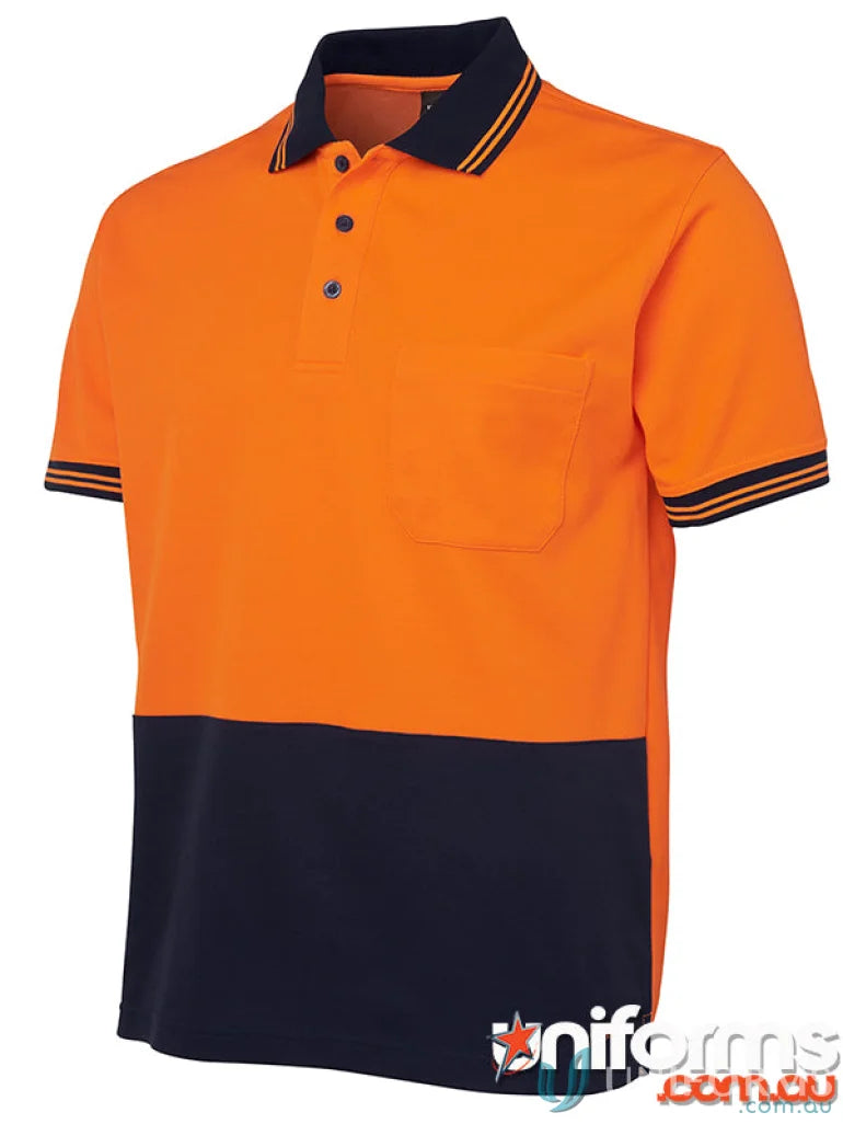Orange and navy blue cotton polo shirt from JBs HiVis S/S Cotton Back Polo in 7XL perfect for uniforms