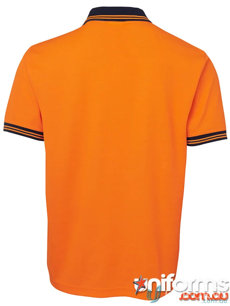 Orange cotton polo shirt with navy trim from JBs HiVis S/S Uniforms in 7xl size