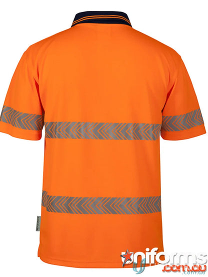 Orange high-visibility polo shirt with fabric details from JB’S HiVis S/S Segmented Tape Polo, perfect for uniforms