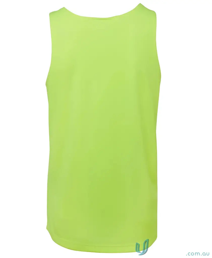 Lime green men’s sleeveless tank top JBs HiVis Singlet for Australian safety standards