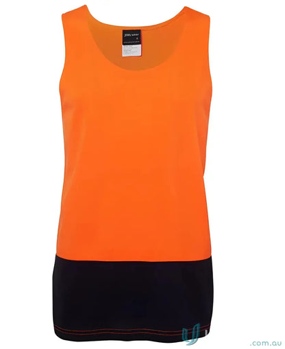 Orange and black JB’s HiVis Singlet sleeveless shirt for work uniforms meeting Australian safety standards