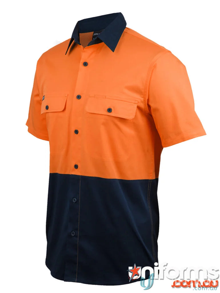 Orange and navy blue stretch work shirt from JB’s HiVis SS Short Sleeve line