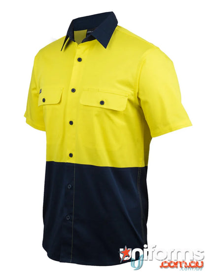 Two-tone stretch work shirt from JBs HiVis SS Short Sleeve collection for comfort