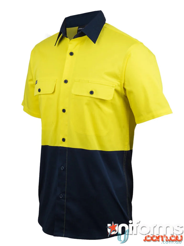 Two-tone stretch work shirt from JBs HiVis SS Short Sleeve collection for comfort