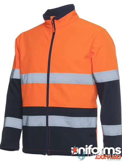 Orange and navy HiVis Water Resistant Softshell Jacket with adjustable sleeve for work uniforms