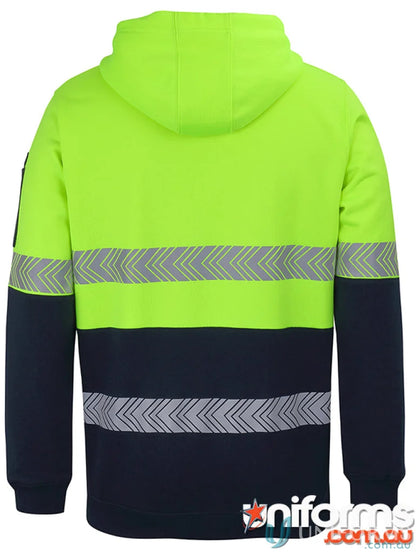 High-visibility segmented tape hoodie with hooded design and D+N 1/2 zip style