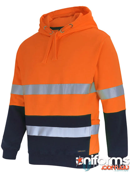 Orange and navy blue high-vis hoodie JB’s HV D+N 330g pull work uniforms