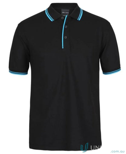 Kids contrast polo shirt Jb’s Kids Contrast with black and blue trim and reinforced herringbone tape