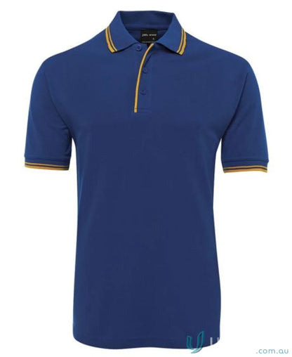 Kids contrast polo shirt with gold trim and reinforced herringbone tape from JBs Kids Contrast Polo