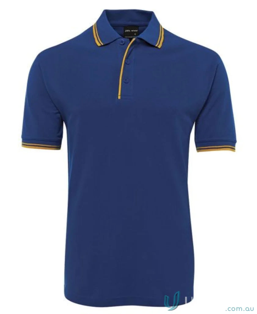 Kids contrast polo shirt with gold trim and reinforced herringbone tape from JBs Kids Contrast Polo
