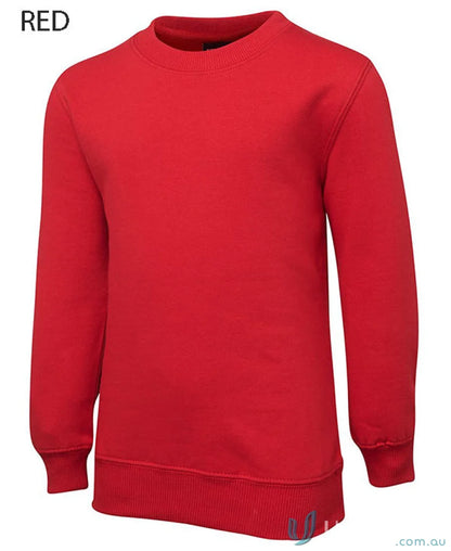 Red kids fleece sweatshirt with 2x2 rib cuffs from JBs Kids Fleecy Sweat collection