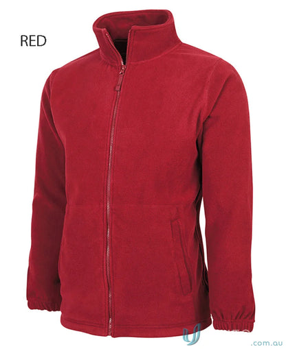Red fleece jacket in JBs Kids Full Zip Polar featuring low-pill polar fleece and JB’s Kids Zip